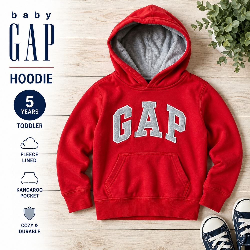 Gap Hoodie Toddler 5T Red Logo Pullover Fleece Sweatshirt Long Sleeve Classic
